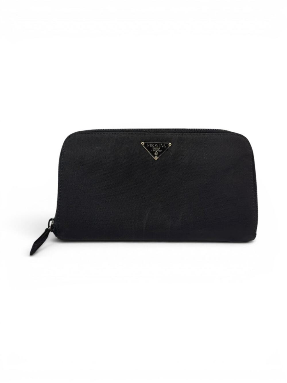 Prada Tessuto Nylon Zip Around Long Wallet Black Organizer Continental Wallet